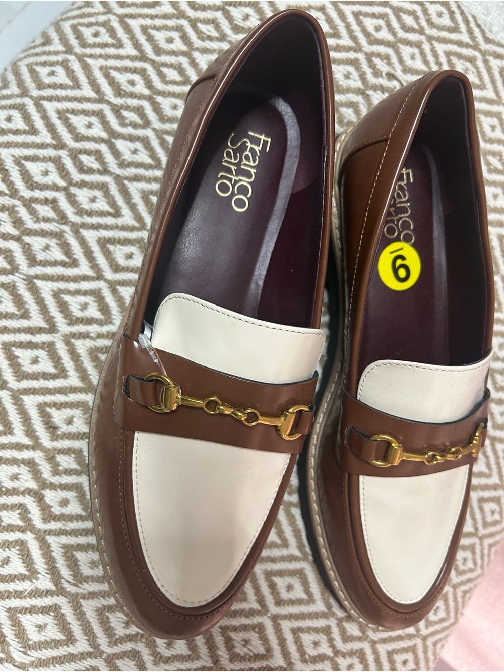 Franco Sarto Two-Tone Brown and Cream Leather Bit Loafers